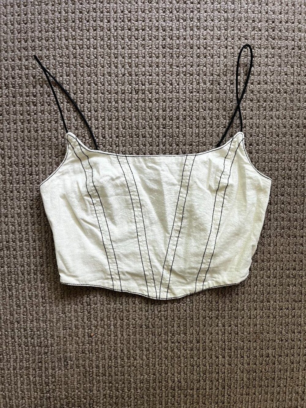 Urban Outfitters White Corset Crop Top with Black Contrast Stitching – Size XS